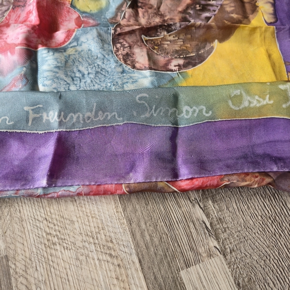 AUSTRIAN 100% Silk Scarf OS Hand Painted Abstract Watercolor Calligraphy - Picture 5 of 12